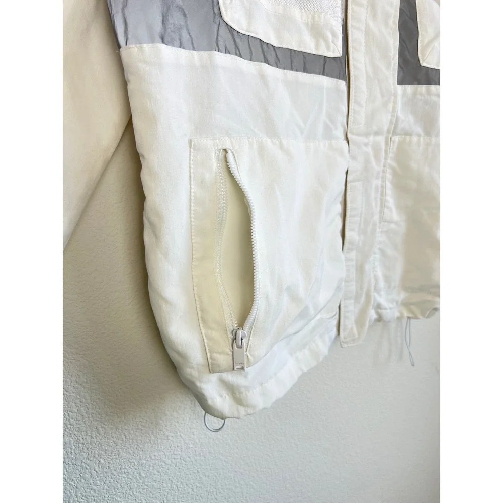 Bershka Loud Actions Techwear Jacket White Hooded Utility Windbreaker Size M